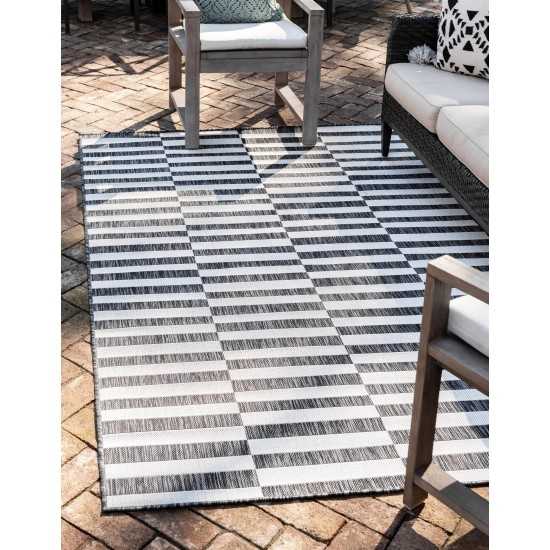Rug Unique Loom Outdoor Striped Charcoal Rectangular 7' 0 x 10' 0