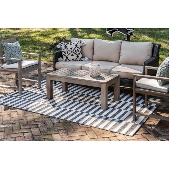Rug Unique Loom Outdoor Striped Charcoal Rectangular 7' 0 x 10' 0
