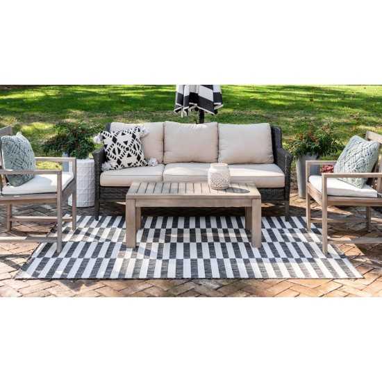 Rug Unique Loom Outdoor Striped Charcoal Rectangular 7' 0 x 10' 0