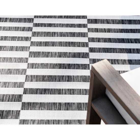 Rug Unique Loom Outdoor Striped Charcoal Rectangular 7' 0 x 10' 0