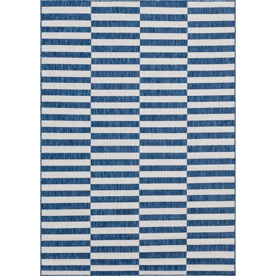 Rug Unique Loom Outdoor Striped Navy Blue Rectangular 7' 0 x 10' 0