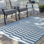Rug Unique Loom Outdoor Striped Navy Blue Rectangular 7' 0 x 10' 0