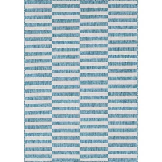 Rug Unique Loom Outdoor Striped Blue Rectangular 7' 0 x 10' 0