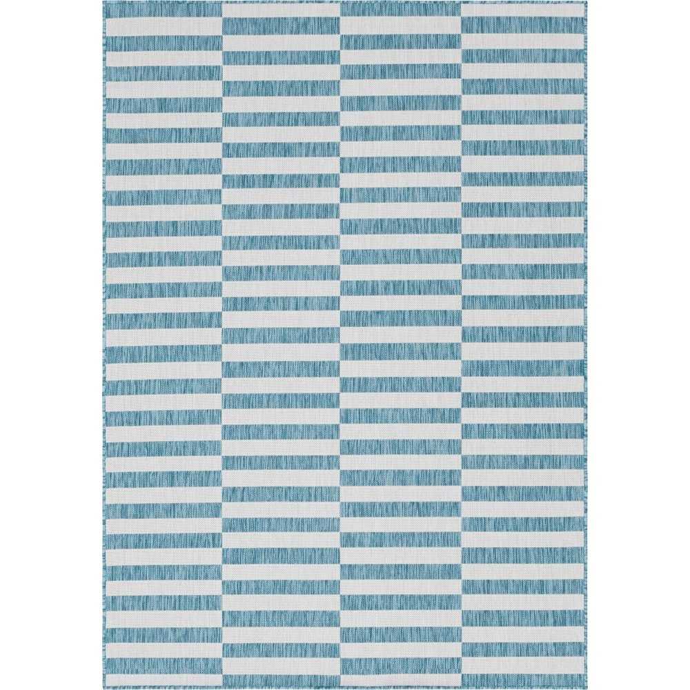 Rug Unique Loom Outdoor Striped Blue Rectangular 7' 0 x 10' 0