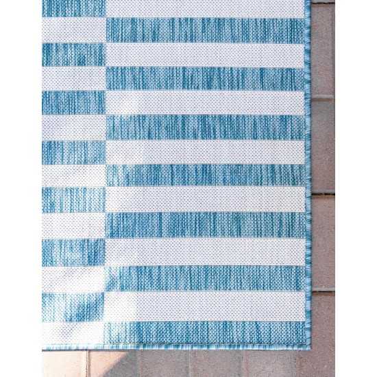 Rug Unique Loom Outdoor Striped Blue Rectangular 7' 0 x 10' 0