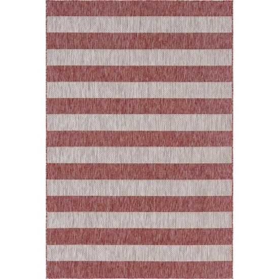 Rug Unique Loom Outdoor Striped Rust Red Rectangular 6' 0 x 9' 0