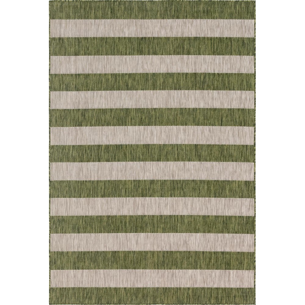 Rug Unique Loom Outdoor Striped Green Rectangular 6' 0 x 9' 0