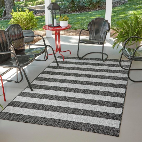 Rug Unique Loom Outdoor Striped Gray Rectangular 6' 0 x 9' 0