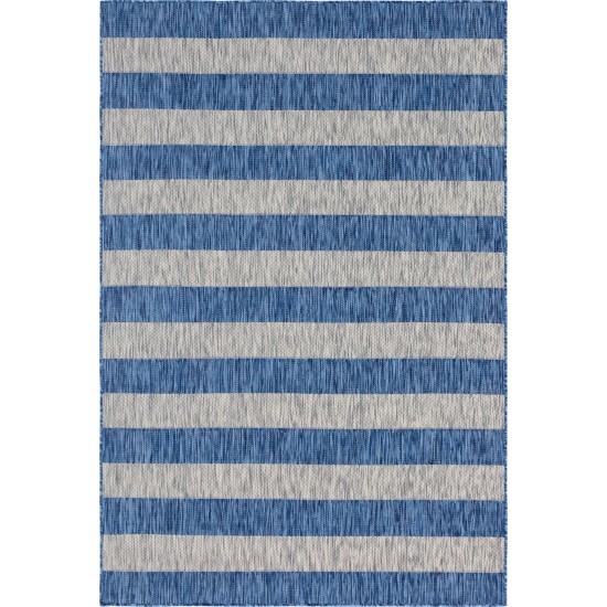 Rug Unique Loom Outdoor Striped Blue Rectangular 6' 0 x 9' 0