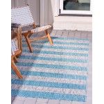 Rug Unique Loom Outdoor Striped Aqua Blue Rectangular 6' 0 x 9' 0