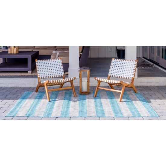 Rug Unique Loom Outdoor Striped Aqua Blue Rectangular 6' 0 x 9' 0