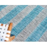 Rug Unique Loom Outdoor Striped Aqua Blue Rectangular 6' 0 x 9' 0