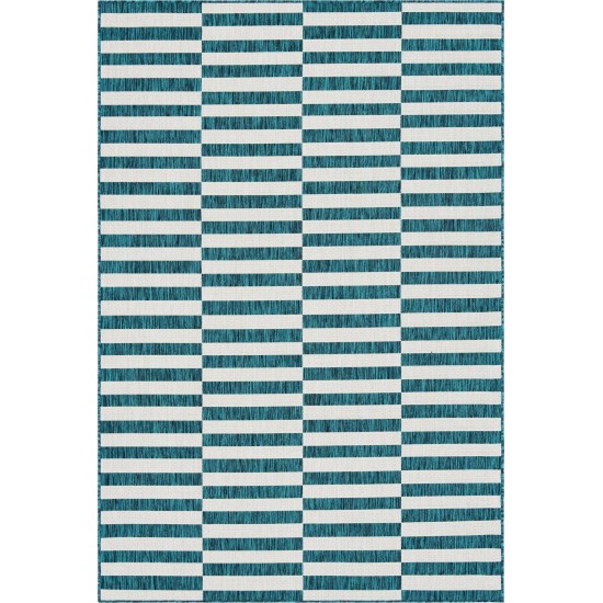 Rug Unique Loom Outdoor Striped Teal Rectangular 6' 0 x 9' 0