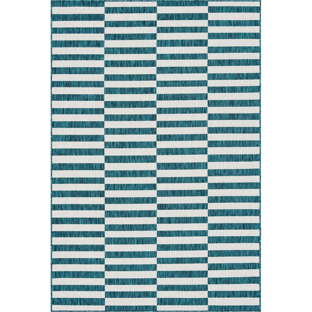 Rug Unique Loom Outdoor Striped Teal Rectangular 6' 0 x 9' 0 Rug Unique Loom Outdoor Striped Teal Rectangular 6' 0 x 9' 0
