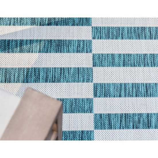 Rug Unique Loom Outdoor Striped Teal Rectangular 6' 0 x 9' 0