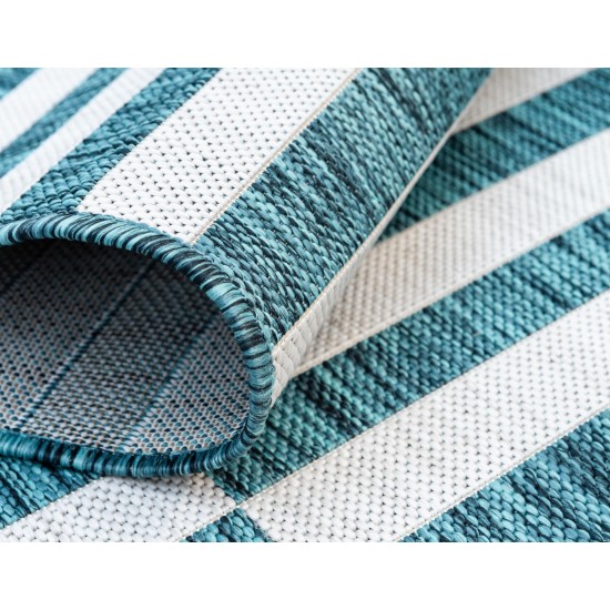 Rug Unique Loom Outdoor Striped Teal Rectangular 6' 0 x 9' 0