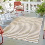 Rug Unique Loom Outdoor Striped Light Brown Rectangular 6' 0 x 9' 0
