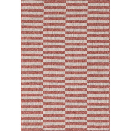 Rug Unique Loom Outdoor Striped Red Rectangular 6' 0 x 9' 0