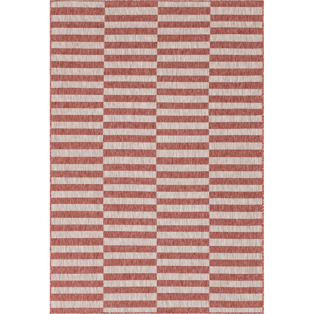 Rug Unique Loom Outdoor Striped Red Rectangular 6' 0 x 9' 0