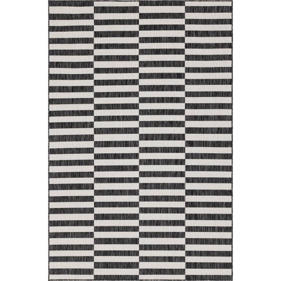 Rug Unique Loom Outdoor Striped Charcoal Rectangular 6' 0 x 9' 0