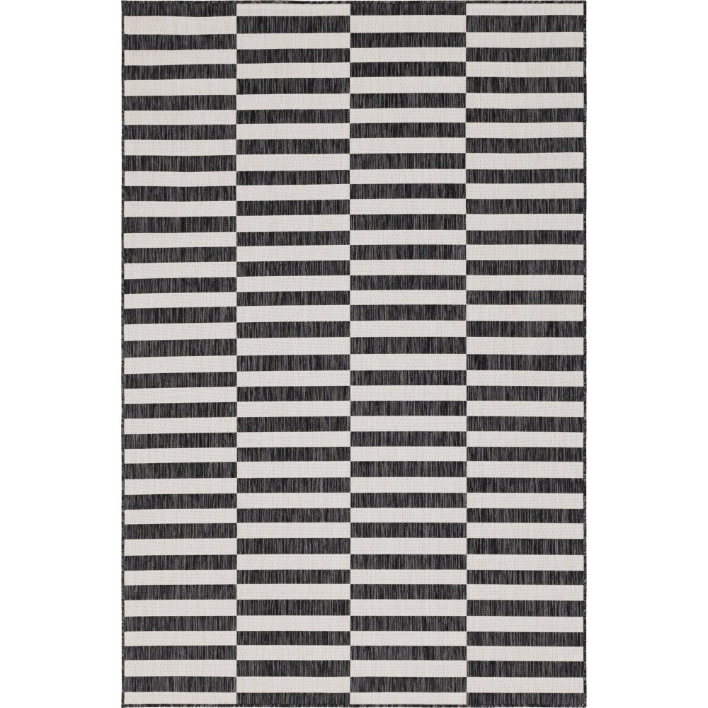 Rug Unique Loom Outdoor Striped Charcoal Rectangular 6' 0 x 9' 0 Rug Unique Loom Outdoor Striped Charcoal Rectangular 6' 0 x 9' 0