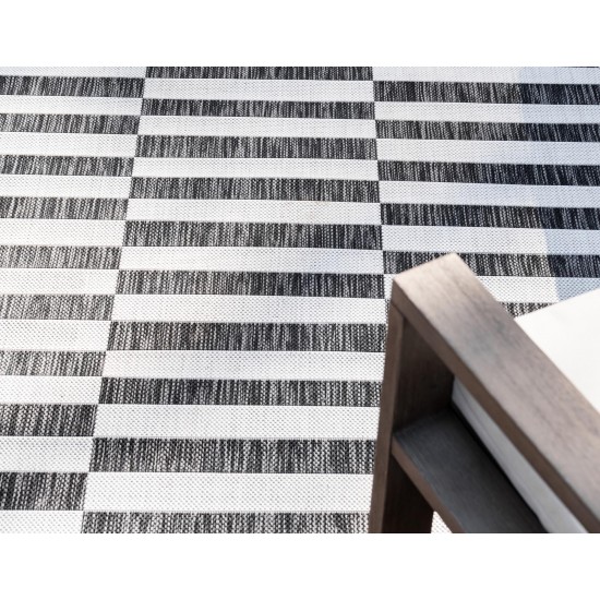 Rug Unique Loom Outdoor Striped Charcoal Rectangular 6' 0 x 9' 0
