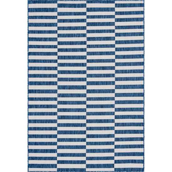 Rug Unique Loom Outdoor Striped Navy Blue Rectangular 6' 0 x 9' 0