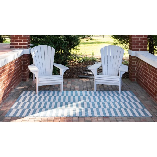 Rug Unique Loom Outdoor Striped Blue Rectangular 6' 0 x 9' 0