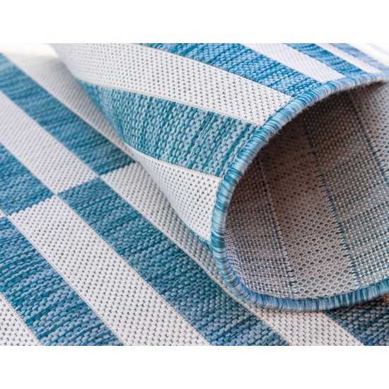 Rug Unique Loom Outdoor Striped Blue Rectangular 6' 0 x 9' 0