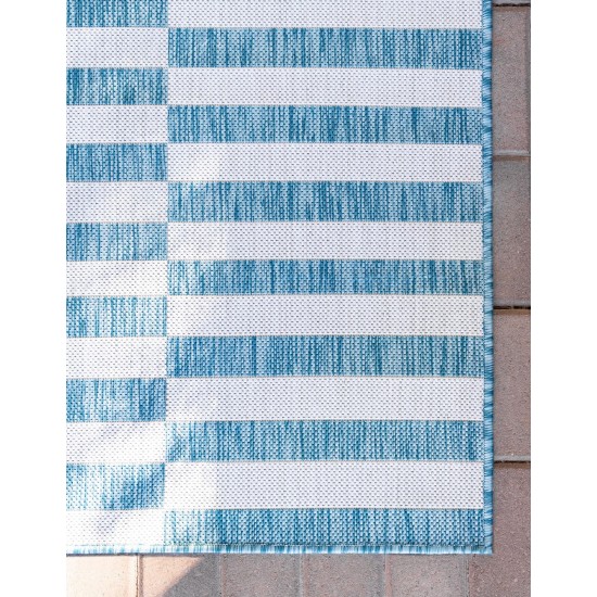 Rug Unique Loom Outdoor Striped Blue Rectangular 6' 0 x 9' 0