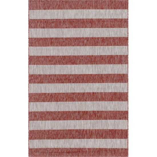 Rug Unique Loom Outdoor Striped Rust Red Rectangular 5' 0 x 8' 0