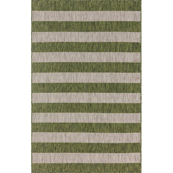 Rug Unique Loom Outdoor Striped Green Rectangular 5' 0 x 8' 0