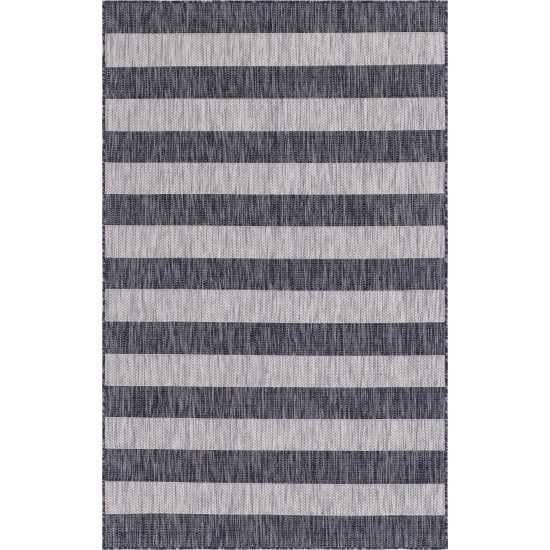 Rug Unique Loom Outdoor Striped Gray Rectangular 5' 0 x 8' 0