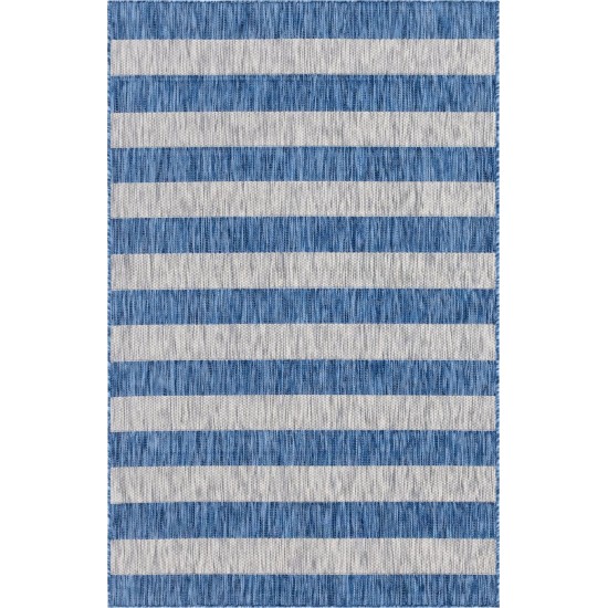 Rug Unique Loom Outdoor Striped Blue Rectangular 5' 0 x 8' 0