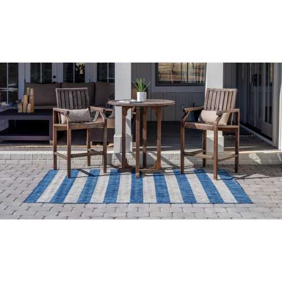 Rug Unique Loom Outdoor Striped Blue Rectangular 5' 0 x 8' 0