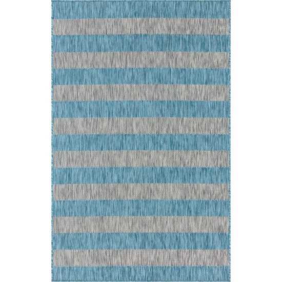 Rug Unique Loom Outdoor Striped Aqua Blue Rectangular 5' 0 x 8' 0