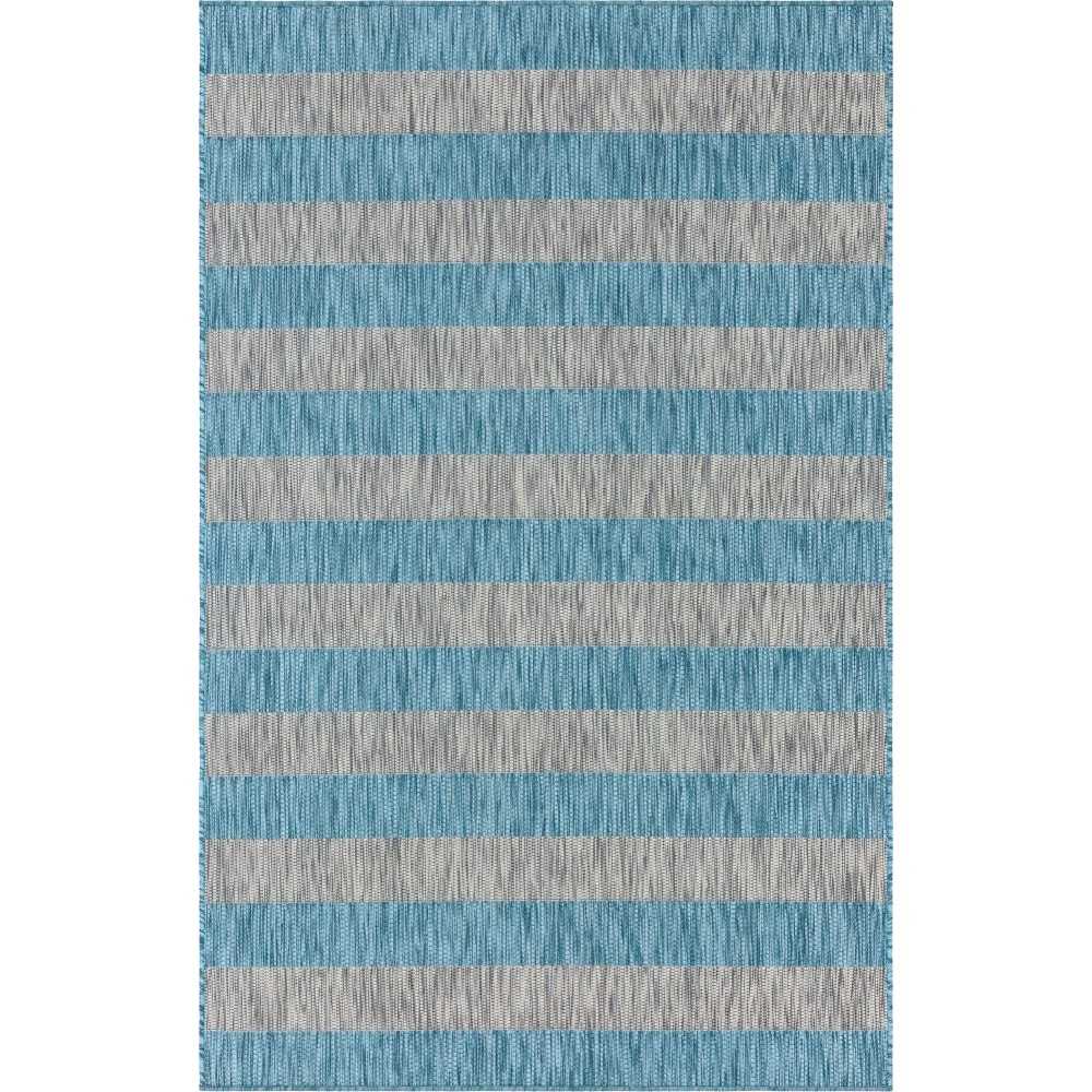 Rug Unique Loom Outdoor Striped Aqua Blue Rectangular 5' 0 x 8' 0 Rug Unique Loom Outdoor Striped Aqua Blue Rectangular 5' 0 x 8' 0