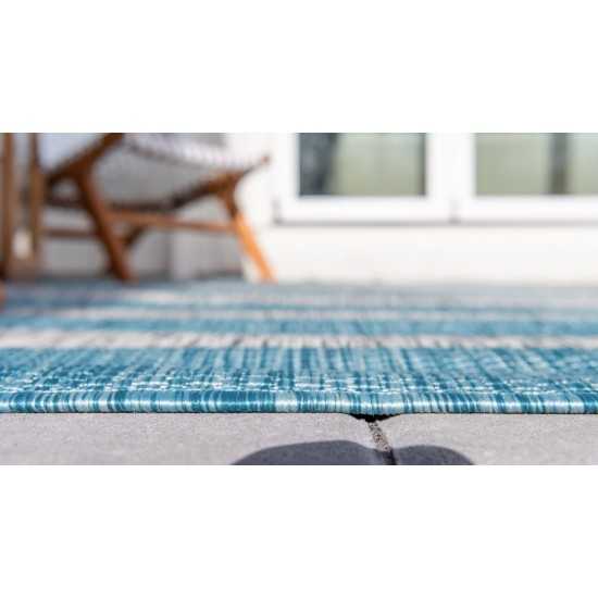 Rug Unique Loom Outdoor Striped Aqua Blue Rectangular 5' 0 x 8' 0