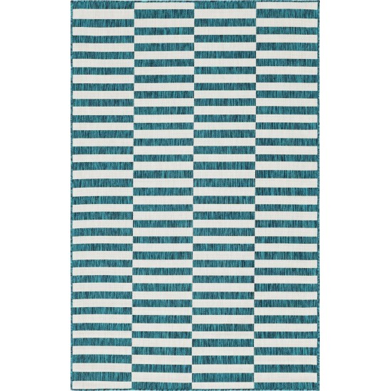 Rug Unique Loom Outdoor Striped Teal Rectangular 5' 0 x 8' 0