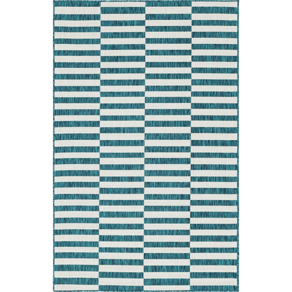 Rug Unique Loom Outdoor Striped Teal Rectangular 5' 0 x 8' 0 Rug Unique Loom Outdoor Striped Teal Rectangular 5' 0 x 8' 0