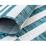 Rug Unique Loom Outdoor Striped Teal Rectangular 5' 0 x 8' 0