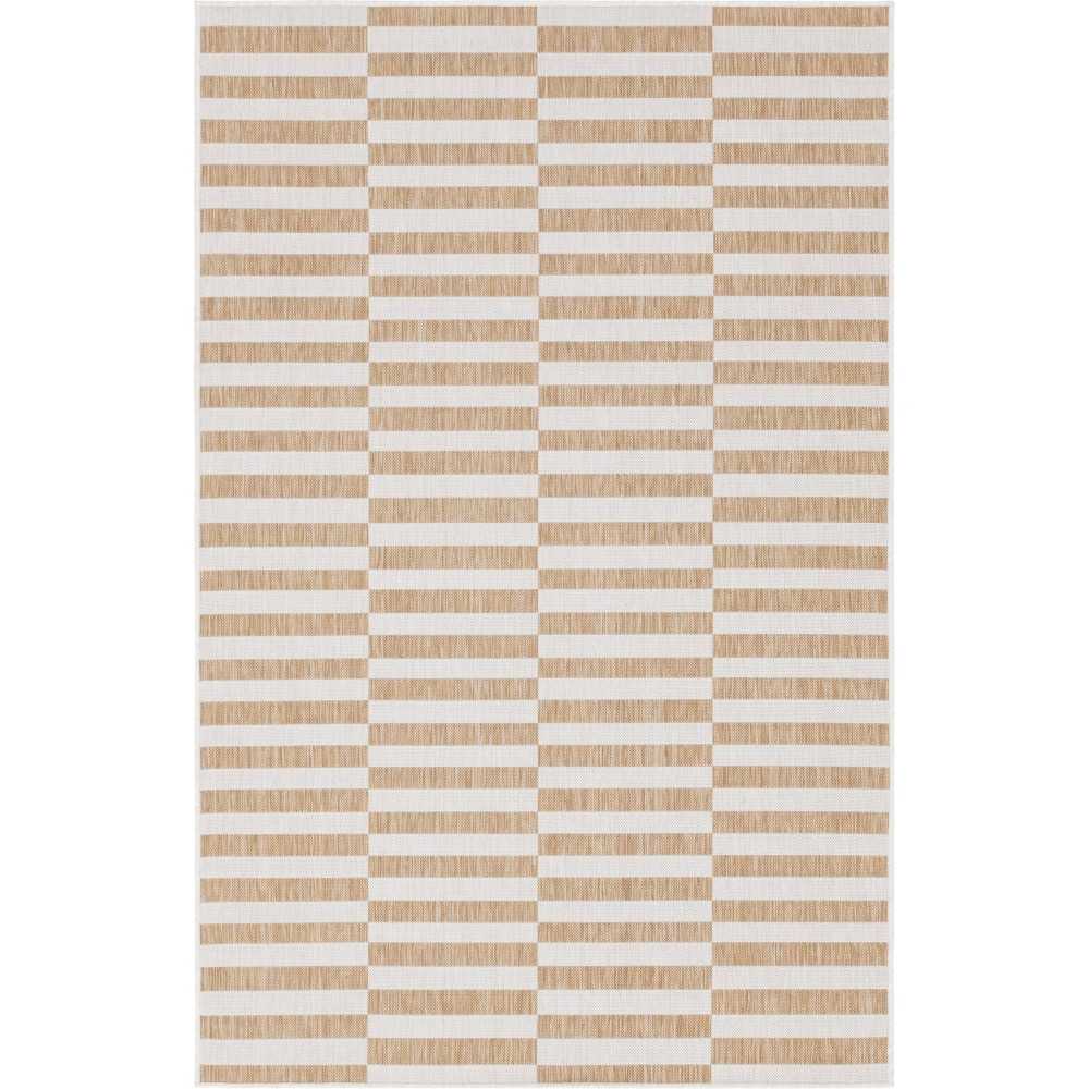 Rug Unique Loom Outdoor Striped Light Brown Rectangular 5' 0 x 8' 0