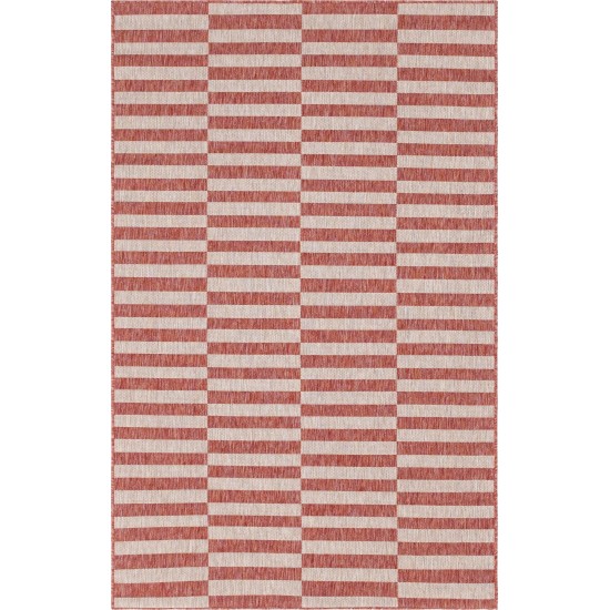 Rug Unique Loom Outdoor Striped Red Rectangular 5' 0 x 8' 0