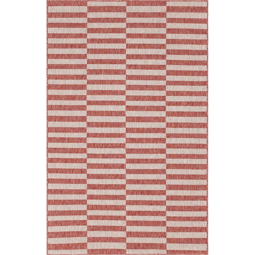 Rug Unique Loom Outdoor Striped Red Rectangular 5' 0 x 8' 0