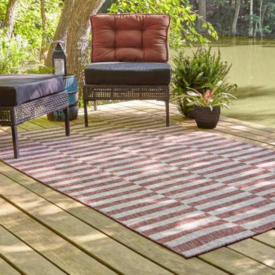 Rug Unique Loom Outdoor Striped Red Rectangular 5' 0 x 8' 0