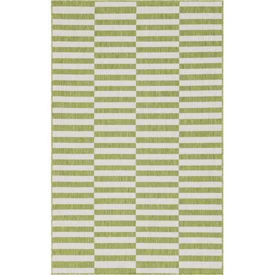 Rug Unique Loom Outdoor Striped Green Rectangular 5' 0 x 8' 0