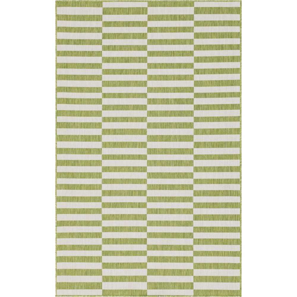 Rug Unique Loom Outdoor Striped Green Rectangular 5' 0 x 8' 0