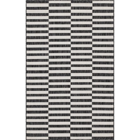 Rug Unique Loom Outdoor Striped Charcoal Rectangular 5' 0 x 8' 0