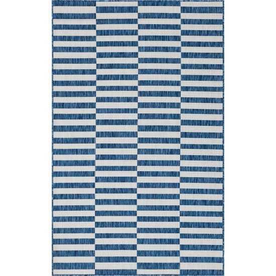 Rug Unique Loom Outdoor Striped Navy Blue Rectangular 5' 0 x 8' 0