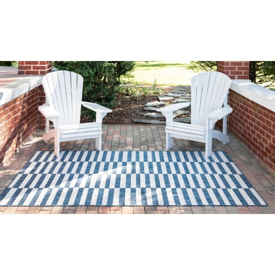 Rug Unique Loom Outdoor Striped Navy Blue Rectangular 5' 0 x 8' 0